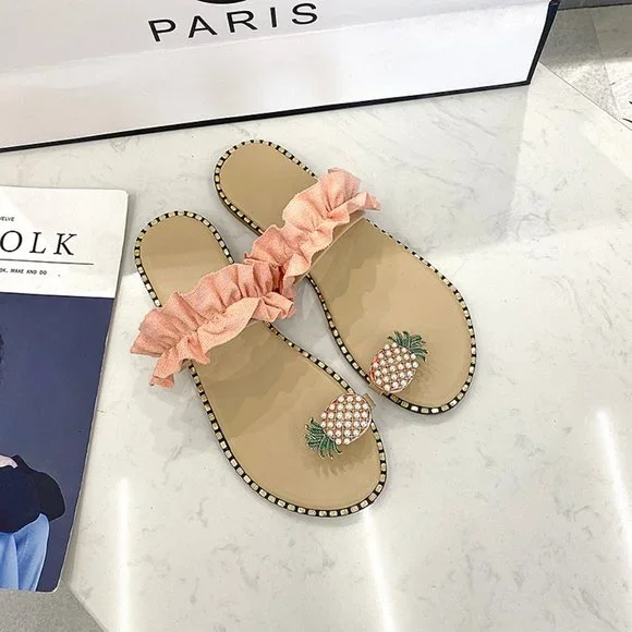 Pineapple Pearl Flat Slide Toe-Ring Sandal in Pink - Picture 2 of 4
